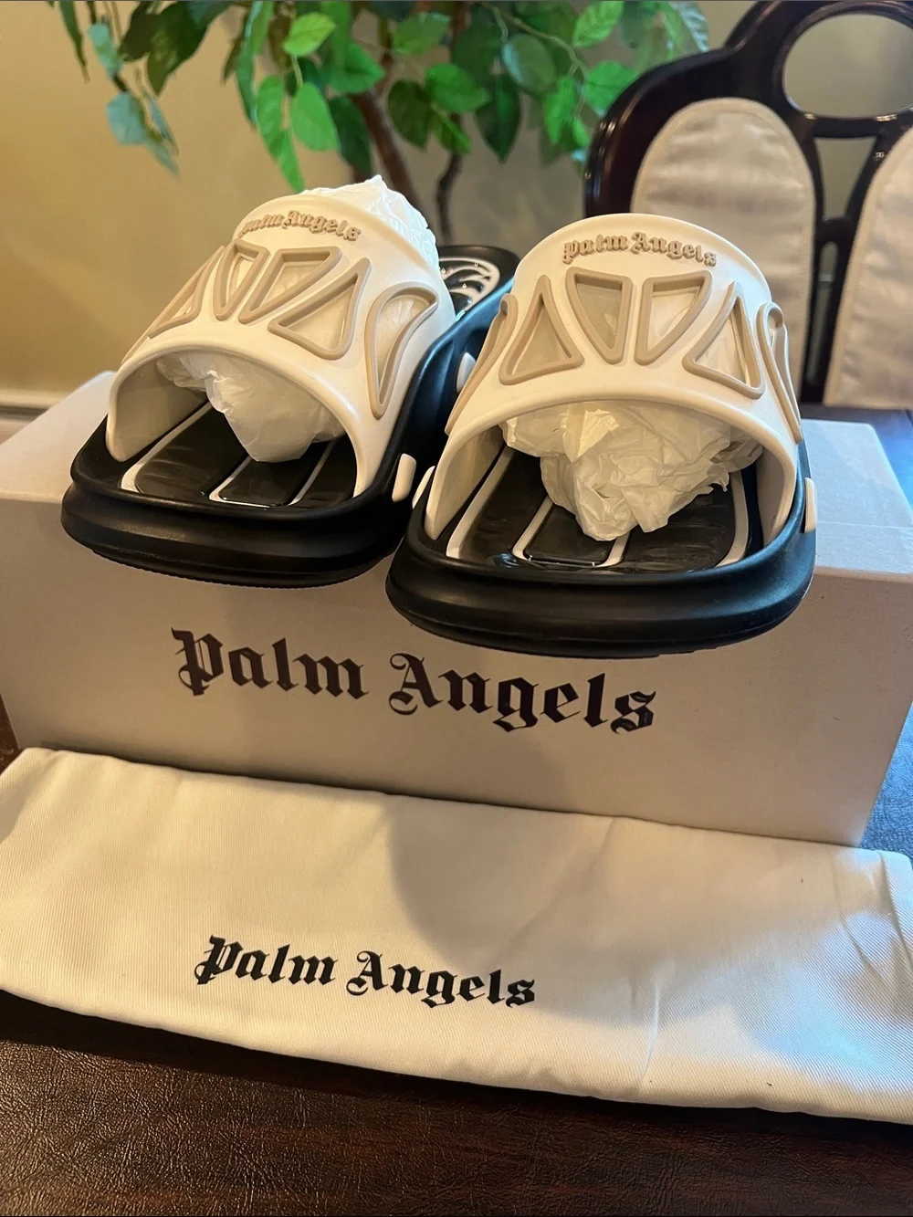 Palm Angels Kids Two-Tone Black & White Slide Sandals